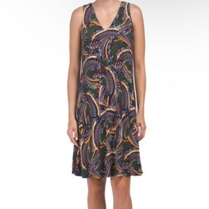 Ann Klein Gina V Neck Trapeze Dress NWT size 2 Sleeveless Navy printed dress